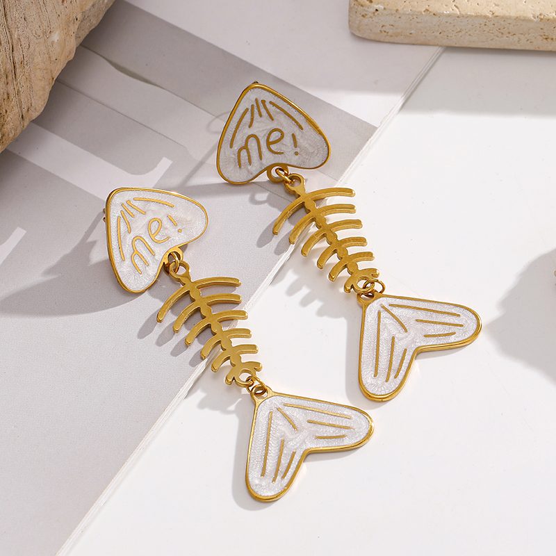 Ivanda Fishbone Enamel Drop Earrings PVD 18K Gold Plated Stainless Steel CHEH00801-1 Ivanda Fishbone Enamel Drop Earrings PVD 18K Gold Plated Stainless Steel CHEH00801-1 - view 5