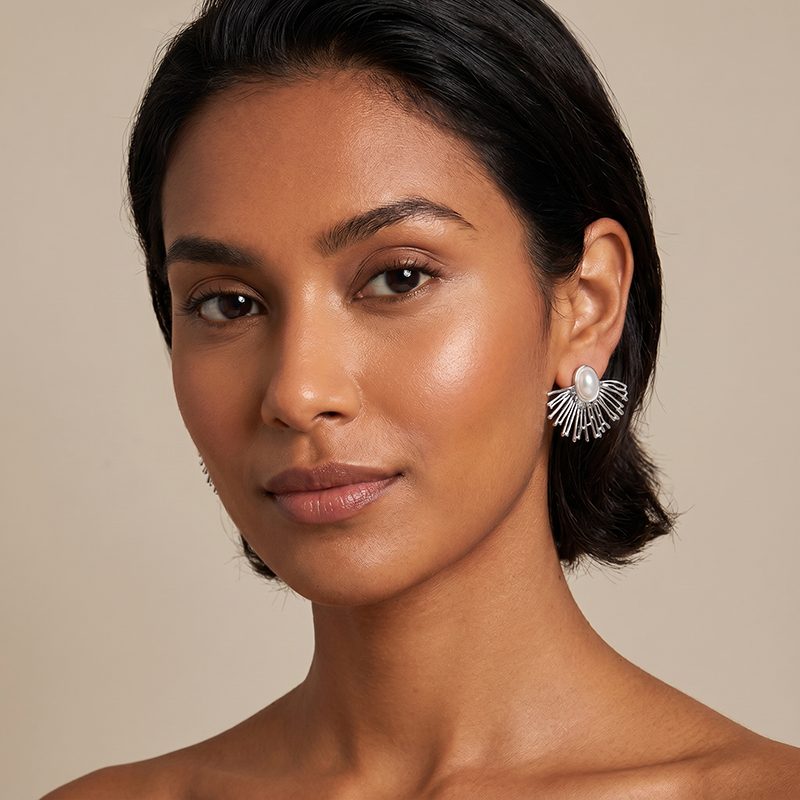 Ivanda Coral Branch Pearl Stud Earrings Silver-Tone Stainless Steel YWD2-S2504179-E Ivanda Coral Branch Pearl Stud Earrings Silver-Tone Stainless Steel YWD2-S2504179-E - view 3
