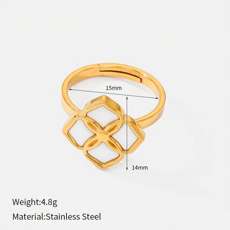 Ivanda White Enamel Four-Leaf Clover Ring PVD 18K Gold Plated Stainless Steel CH1921 Ivanda White Enamel Four-Leaf Clover Ring PVD 18K Gold Plated Stainless Steel CH1921 - view 1