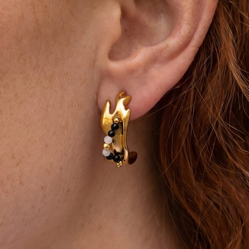 Ivanda Wave Ear Hooks with Beads PVD 18K Gold Plated Stainless Steel YWD8-E2504942 Ivanda Wave Ear Hooks with Beads PVD 18K Gold Plated Stainless Steel YWD8-E2504942 - view 2