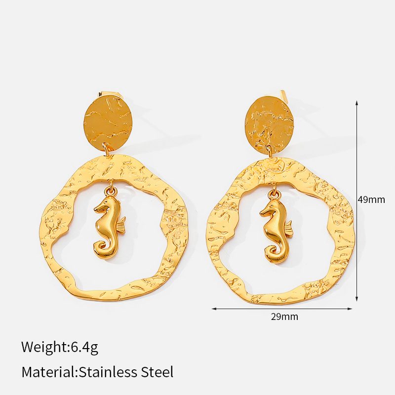 Ivanda Seahorse Open Hoop Earrings PVD 18K Gold Plated Stainless Steel CH1931 - view 1