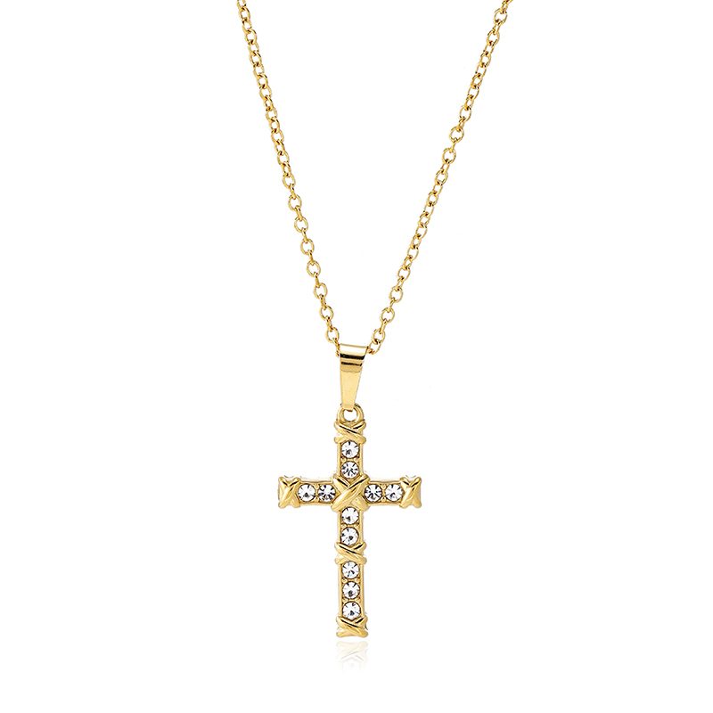 Ivanda Pavé Cross Pendant Necklace Gold CHZRK616-22 Ivanda Pavé Cross Pendant Necklace Gold CHZRK616-22 - view 6