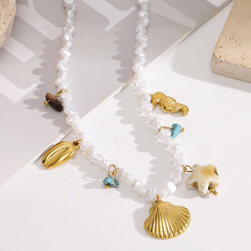 Ivanda Pearl Ocean Charm Necklace PVD 18K Gold Plated Stainless Steel CH1929 - view 5