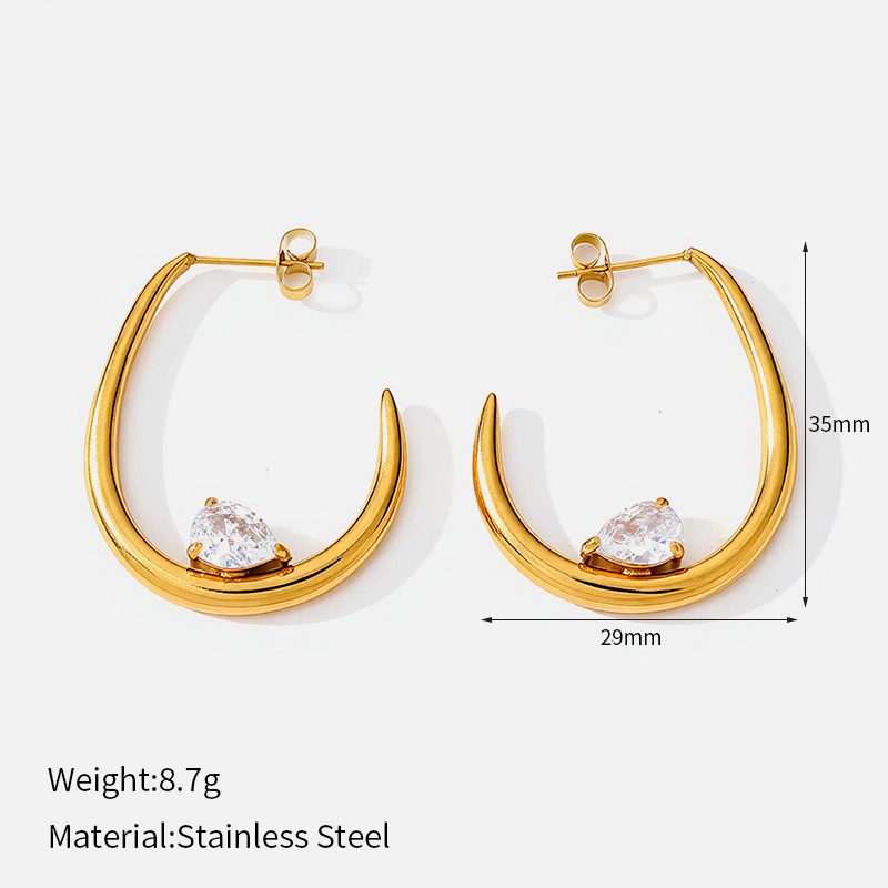 Ivanda U-Shape Hoop Earrings with CZ PVD 18K Gold Plated Stainless Steel CH1922 - view 1