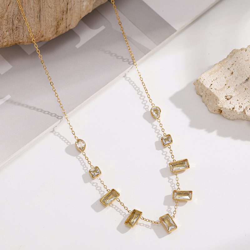 Ivanda Baguette Crystal Station Necklace Gold CHPJ26710-2 - view 3