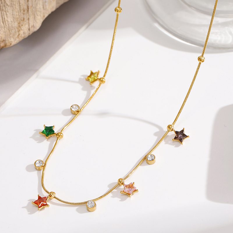 Ivanda Colorful Star Charm Necklace Gold Stainless CHPJ26710 - view 2