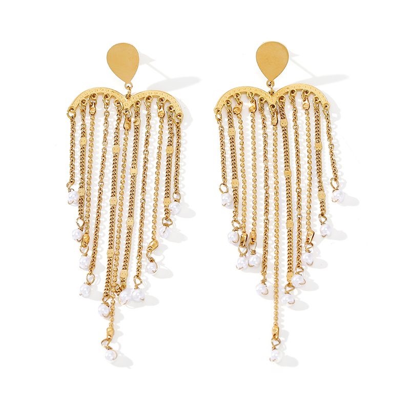 Ivanda Pearl Tassel Fringe Earrings PVD 18K Gold Plated Stainless Steel YWD2-E2504945-1 - view 6