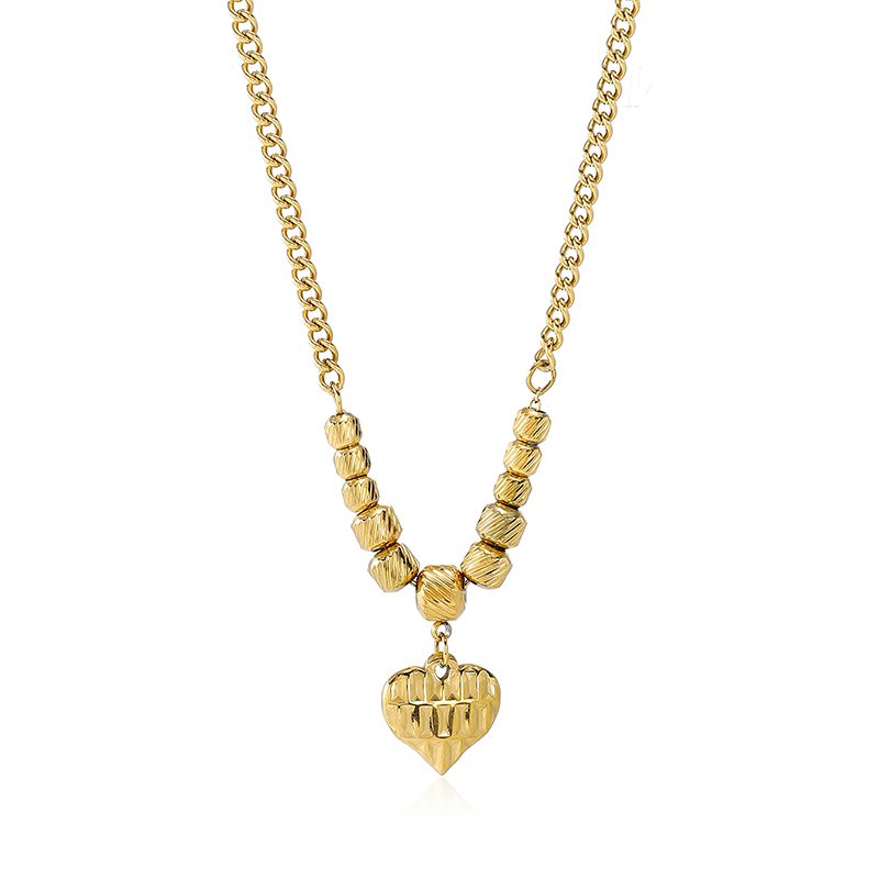 Ivanda Textured Bead Heart Curb Chain Necklace PVD 18K Gold Plated Stainless Steel CHOFXL-0500-J Ivanda Textured Bead Heart Curb Chain Necklace PVD 18K Gold Plated Stainless Steel CHOFXL-0500-J - view 6