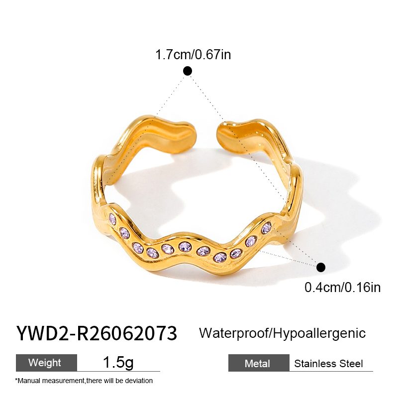Ivanda Wavy Crystal Band Ring Gold Stainless YWD2-R26062073 - view 1