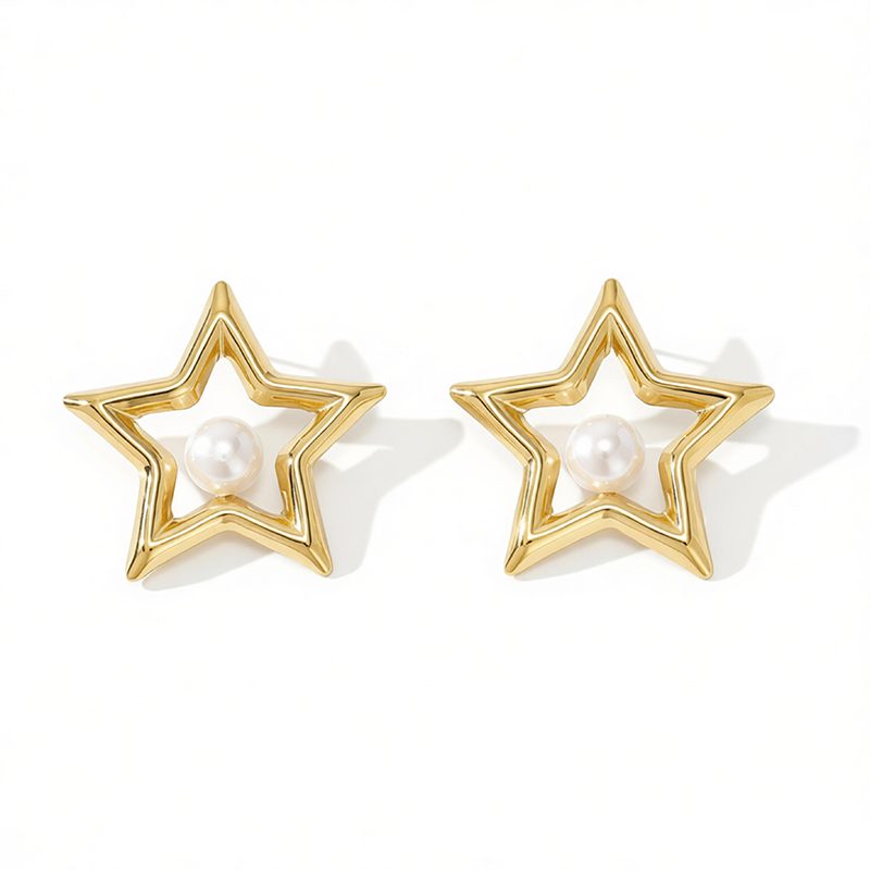 Ivanda Open Heart Pearl Stud Earrings Gold CHZRK616-37 Ivanda Open Heart Pearl Stud Earrings Gold CHZRK616-37 - view 3