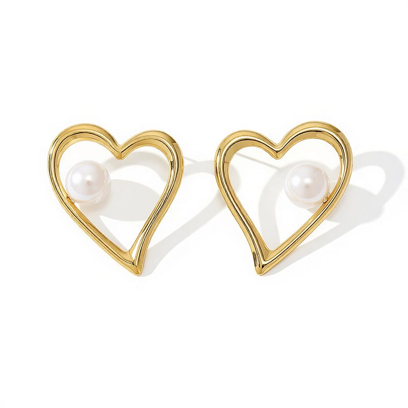 Ivanda Open Heart Pearl Stud Earrings Gold CHZRK616-37 Ivanda Open Heart Pearl Stud Earrings Gold CHZRK616-37 - view 4