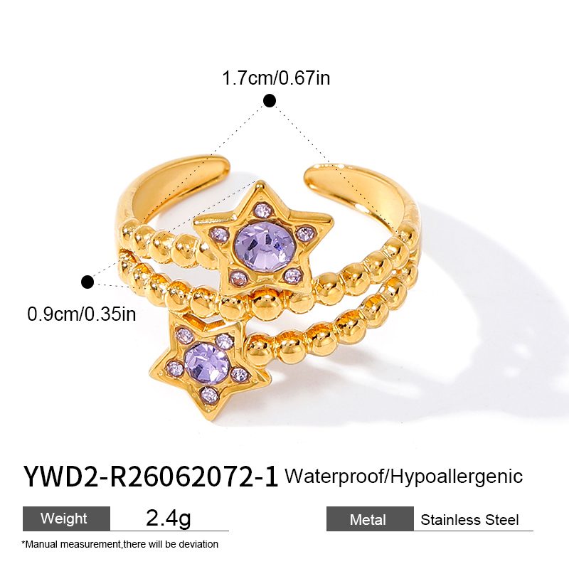 Ivanda Beaded Star Ring Purple Crystal Gold YWD2-R26062072-1 Ivanda Beaded Star Ring Purple Crystal Gold YWD2-R26062072-1 - view 1