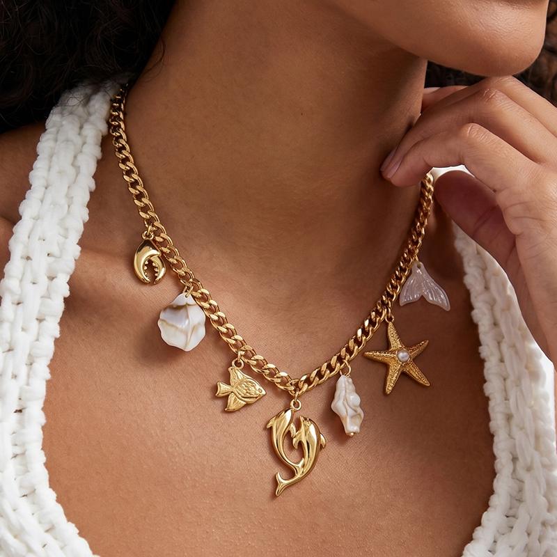 Ivanda Fruit & Flower Charm Necklace PVD 18K Gold Plated Stainless Steel CHXL02076-1 Ivanda Fruit & Flower Charm Necklace PVD 18K Gold Plated Stainless Steel CHXL02076-1 - view 2