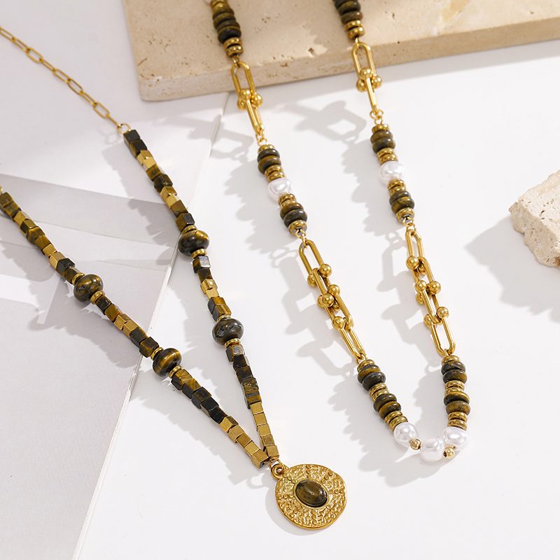 Ivanda Mixed Bead Link Necklace Gold Chunky CHZRK616-13 - view 6