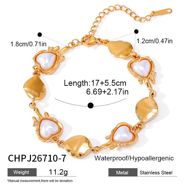 Ivanda Heart Pearl Charm Bracelet Gold CHPJ26710-7 - view 1