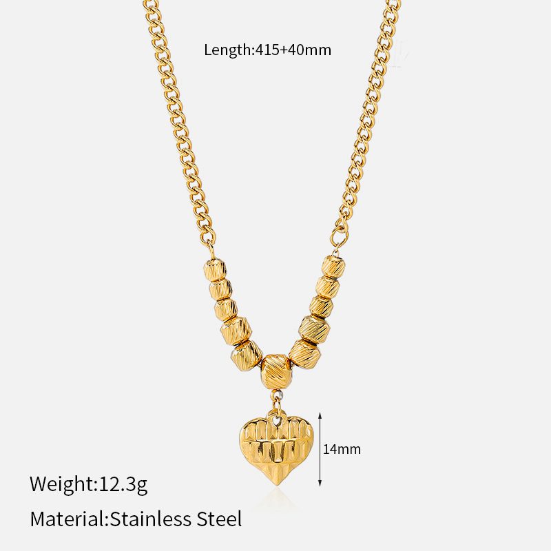 Ivanda Textured Bead Heart Curb Chain Necklace PVD 18K Gold Plated Stainless Steel CHOFXL-0500-J Ivanda Textured Bead Heart Curb Chain Necklace PVD 18K Gold Plated Stainless Steel CHOFXL-0500-J - view 1