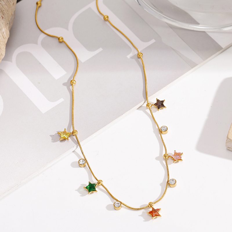 Ivanda Colorful Star Charm Necklace Gold Stainless CHPJ26710 - view 3