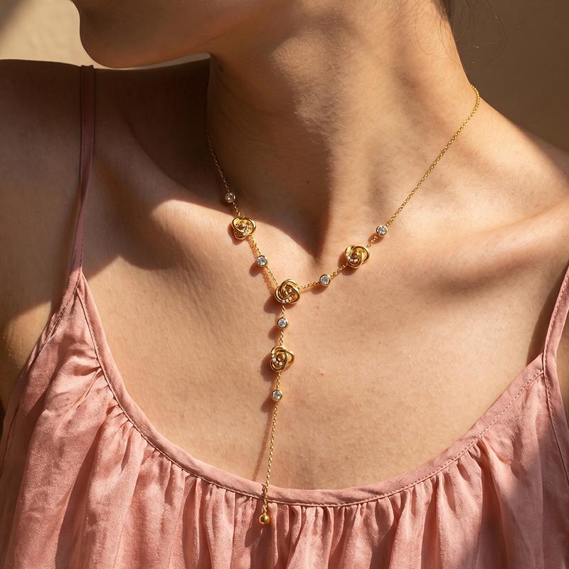 Ivanda Rose Station Lariat Necklace PVD 18K Gold Plated Stainless Steel CH1925 Ivanda Rose Station Lariat Necklace PVD 18K Gold Plated Stainless Steel CH1925 - view 3