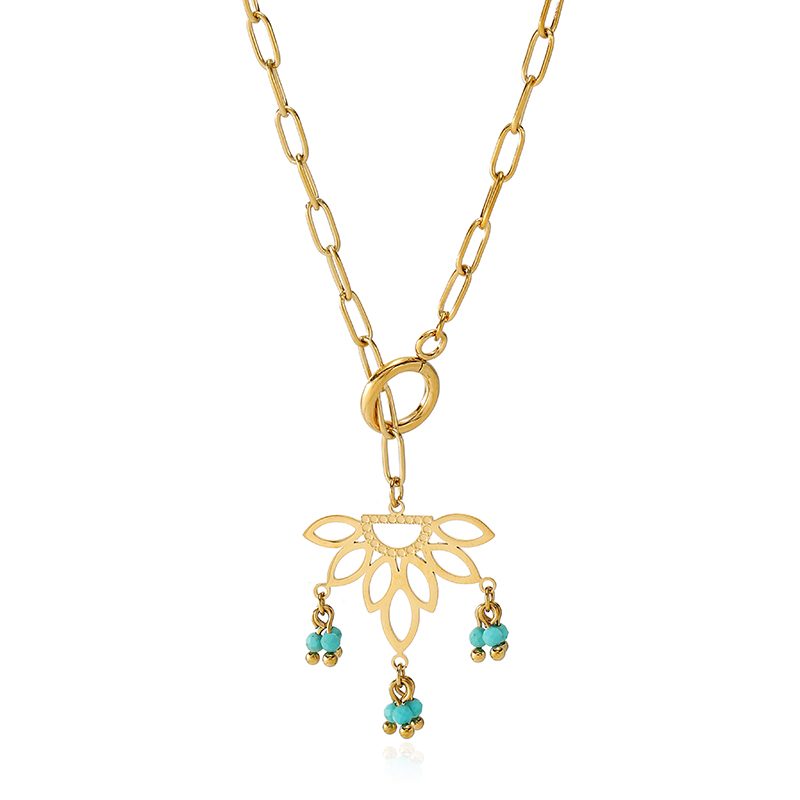 Ivanda Paperclip Lotus Tassel Necklace PVD 18K Gold Plated Stainless Steel YWD2-S2504174-N Ivanda Paperclip Lotus Tassel Necklace PVD 18K Gold Plated Stainless Steel YWD2-S2504174-N - view 3