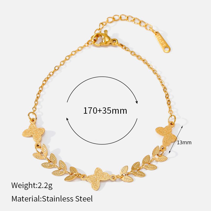 Ivanda Leaf & Butterfly Dainty Bracelet PVD 18K Gold Plated Stainless Steel CHSM-1060-J - view 1