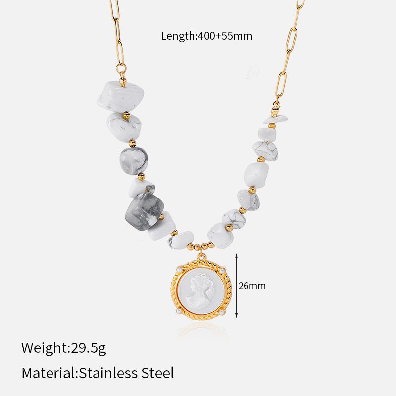Ivanda Howlite Stone Cameo Necklace PVD 18K Gold Plated Stainless Steel CHXL02669-1 Ivanda Howlite Stone Cameo Necklace PVD 18K Gold Plated Stainless Steel CHXL02669-1 - view 1