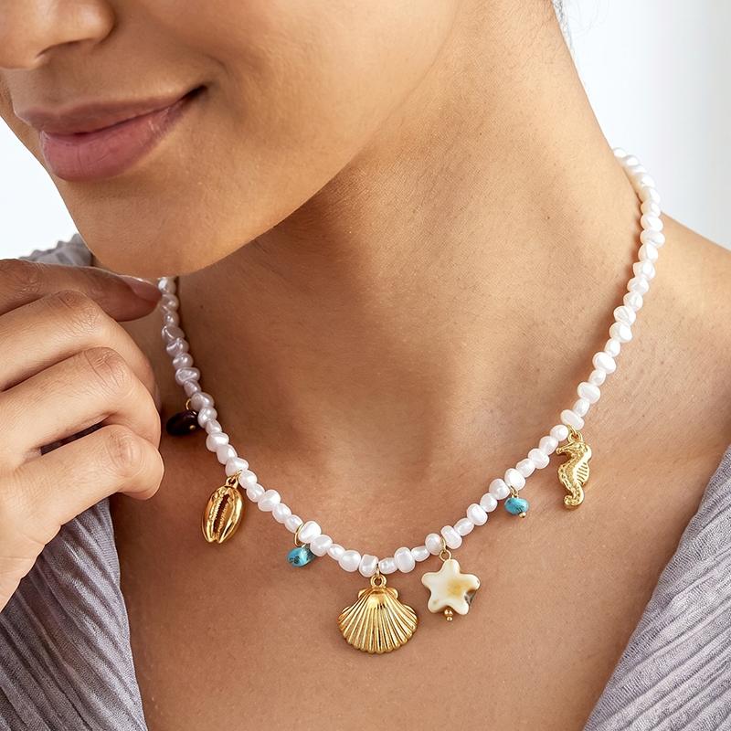 Ivanda Pearl Ocean Charm Necklace PVD 18K Gold Plated Stainless Steel CH1929 - view 2