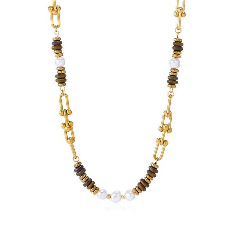 Ivanda Mixed Bead Link Necklace Gold Chunky CHZRK616-13 - view 3