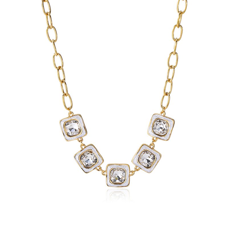 Ivanda Square Crystal Station Necklace Gold CHPJ26710-1 Ivanda Square Crystal Station Necklace Gold CHPJ26710-1 - view 4