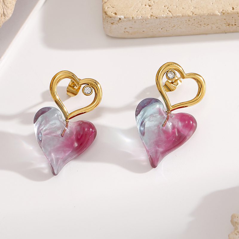 Ivanda Heart Outline Resin Drop Earrings PVD 18K Gold Plated Stainless Steel YWD8-E2504993 Ivanda Heart Outline Resin Drop Earrings PVD 18K Gold Plated Stainless Steel YWD8-E2504993 - view 5