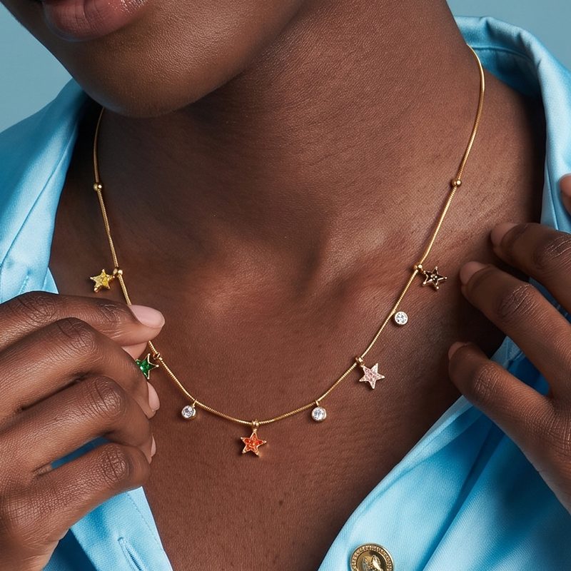 Ivanda Colorful Star Charm Necklace Gold Stainless CHPJ26710 - view 5