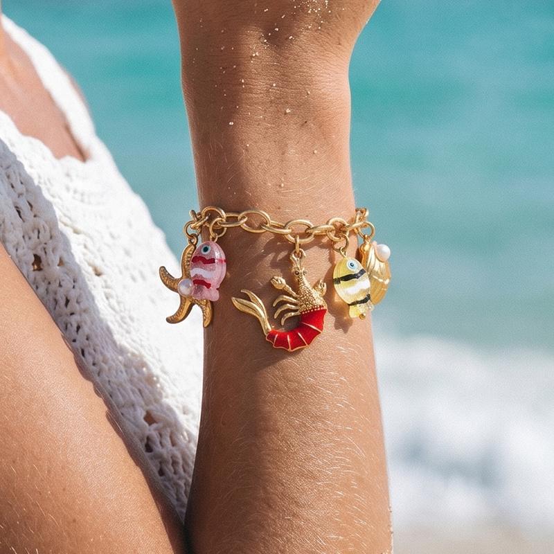 Ivanda Turtle & Turquoise Double Layer Bracelet PVD 18K Gold Plated Stainless Steel CHSL01171-1 - view 3