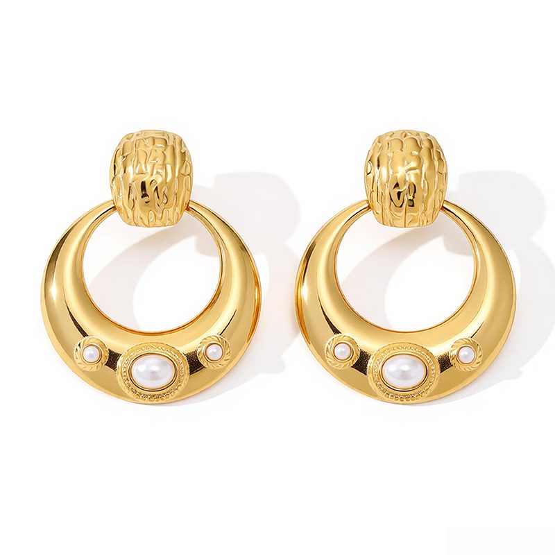 Ivanda Pearl Door Knocker Earrings PVD 18K Gold Plated Stainless Steel YWD2-E2504952 - view 6