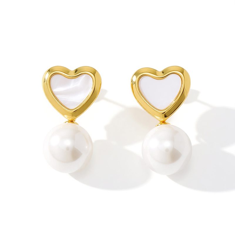 Ivanda Heart Outline Pearl Drop Earrings Gold CHZRK616-41 - view 6