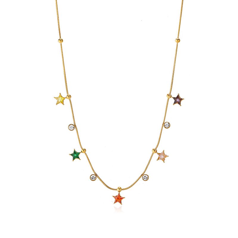 Ivanda Colorful Star Charm Necklace Gold Stainless CHPJ26710 - view 4