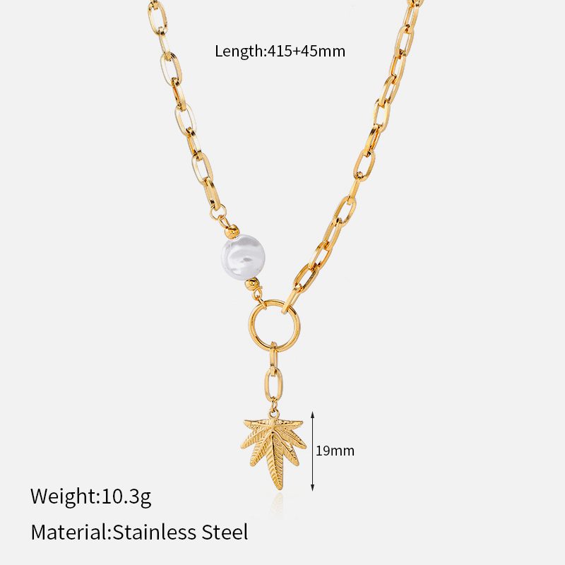Ivanda Baroque Pearl Maple Leaf Necklace PVD 18K Gold Plated Stainless Steel CHOFXL-0590-J Ivanda Baroque Pearl Maple Leaf Necklace PVD 18K Gold Plated Stainless Steel CHOFXL-0590-J - view 1