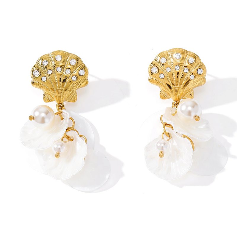 Ivanda Shell Crystal Drop Earrings PVD 18K Gold Plated Stainless Steel CH1924 Ivanda Shell Crystal Drop Earrings PVD 18K Gold Plated Stainless Steel CH1924 - view 3
