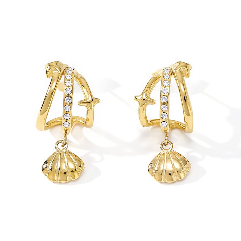 Ivanda Pavé Arch Shell Drop Earrings Gold CHZRK616-39 Ivanda Pavé Arch Shell Drop Earrings Gold CHZRK616-39 - view 4