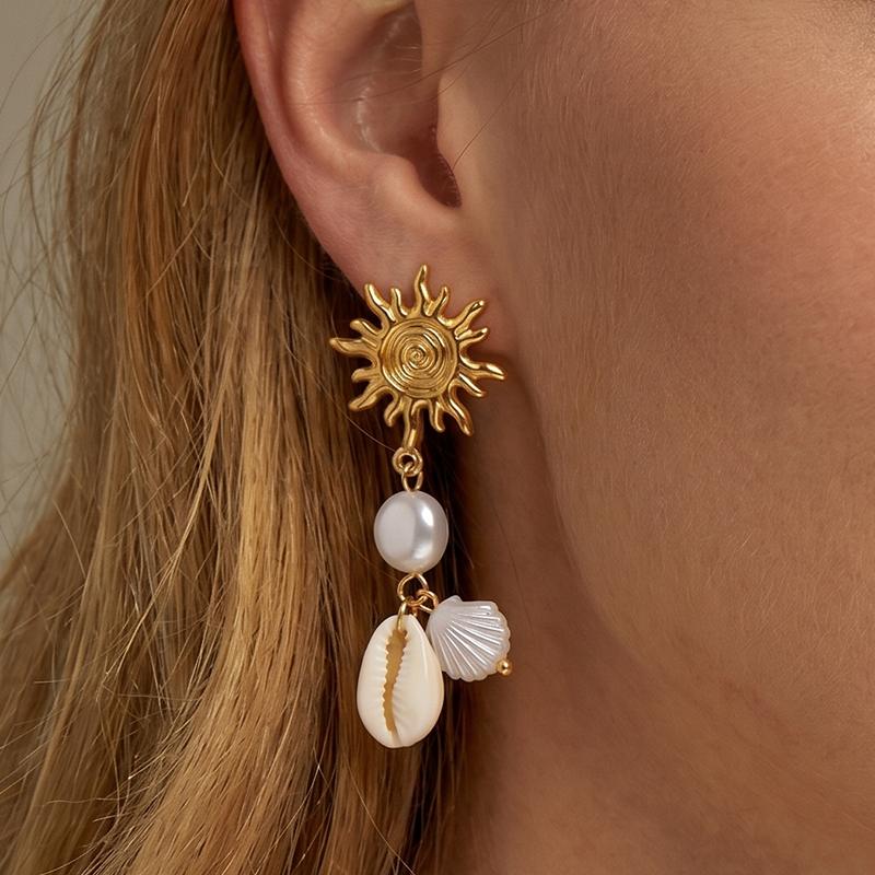 Ivanda Starfish Shell Conch Cluster Earrings PVD 18K Gold Plated Stainless Steel CHEH00783-1 - view 5