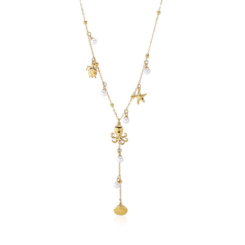 Ivanda Ocean Charm Lariat Necklace PVD 18K Gold Plated Stainless Steel CHXL02112-1 Ivanda Ocean Charm Lariat Necklace PVD 18K Gold Plated Stainless Steel CHXL02112-1 - view 5