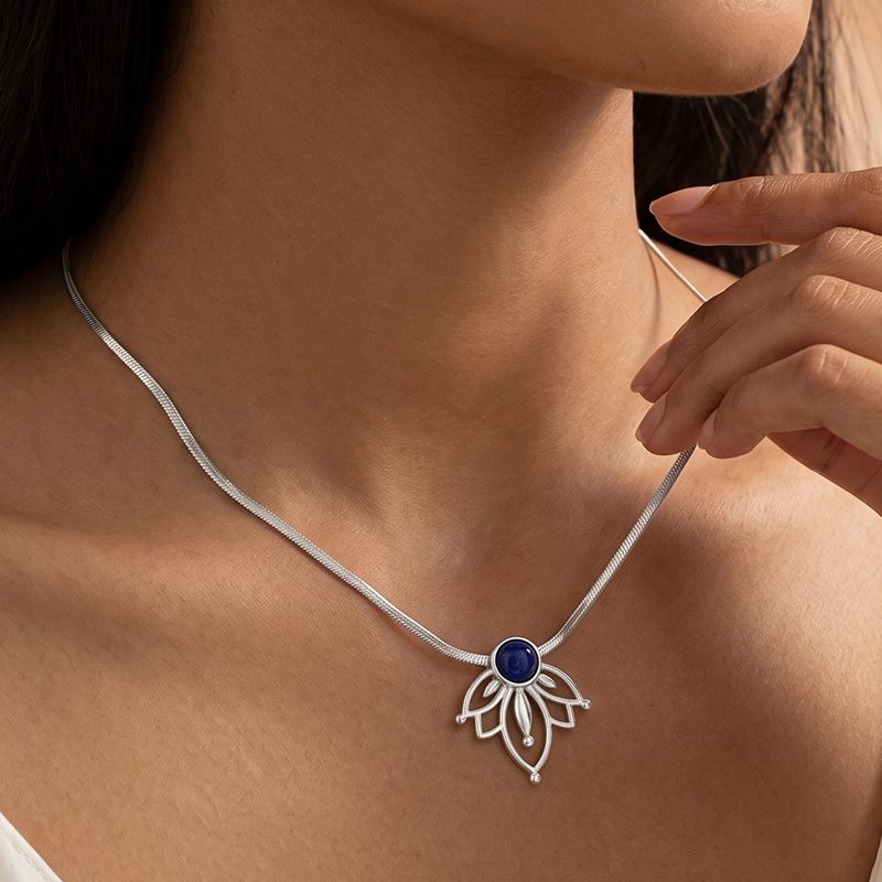 Ivanda Lapis Lotus Pendant Snake Chain Necklace Silver-Tone Stainless Steel YWD2-S2504177-N Ivanda Lapis Lotus Pendant Snake Chain Necklace Silver-Tone Stainless Steel YWD2-S2504177-N - view 2