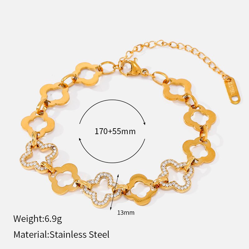 Ivanda Clover Link Bracelet Crystal Gold CHZRK616-1 - view 1