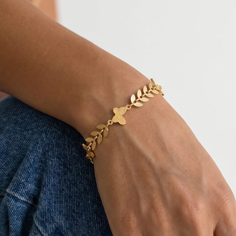 Ivanda Leaf & Butterfly Dainty Bracelet PVD 18K Gold Plated Stainless Steel CHSM-1060-J - view 5