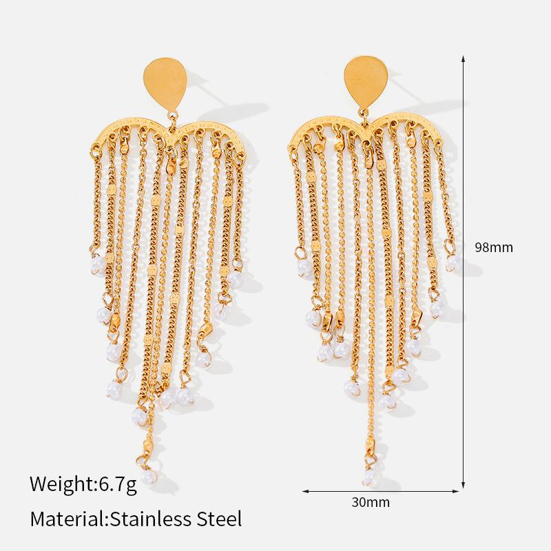Ivanda Pearl Tassel Fringe Earrings PVD 18K Gold Plated Stainless Steel YWD2-E2504945-1 - view 1