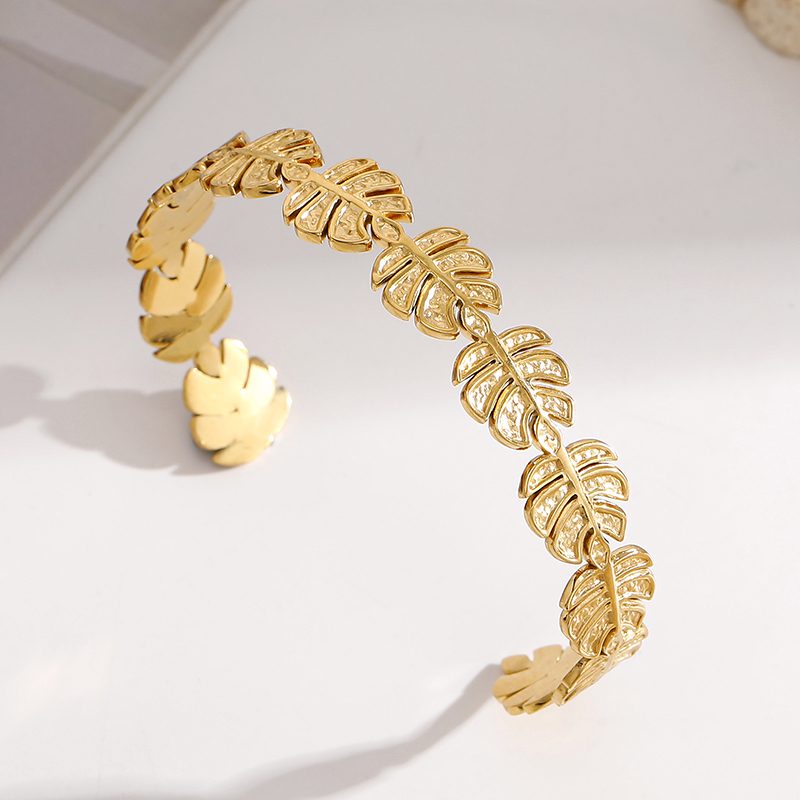 Ivanda Leaf Cuff Bangle PVD 18K Gold Plated Stainless Steel CH1917 - view 5