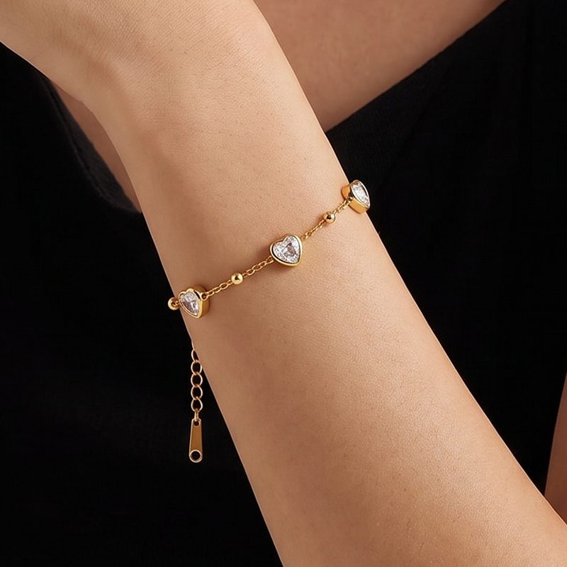 Ivanda Heart CZ Station Bracelet PVD 18K Gold Plated Stainless Steel CHOS-0852-J-W - view 3