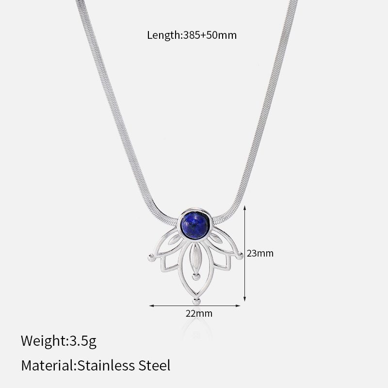 Ivanda Lapis Lotus Pendant Snake Chain Necklace Silver-Tone Stainless Steel YWD2-S2504177-N Ivanda Lapis Lotus Pendant Snake Chain Necklace Silver-Tone Stainless Steel YWD2-S2504177-N - view 1