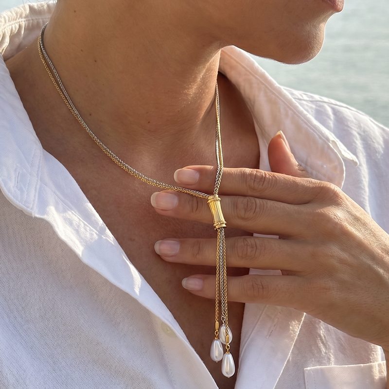 Ivanda Two-Tone Lariat Necklace Bar Drop CHPJ26710-3 - view 5
