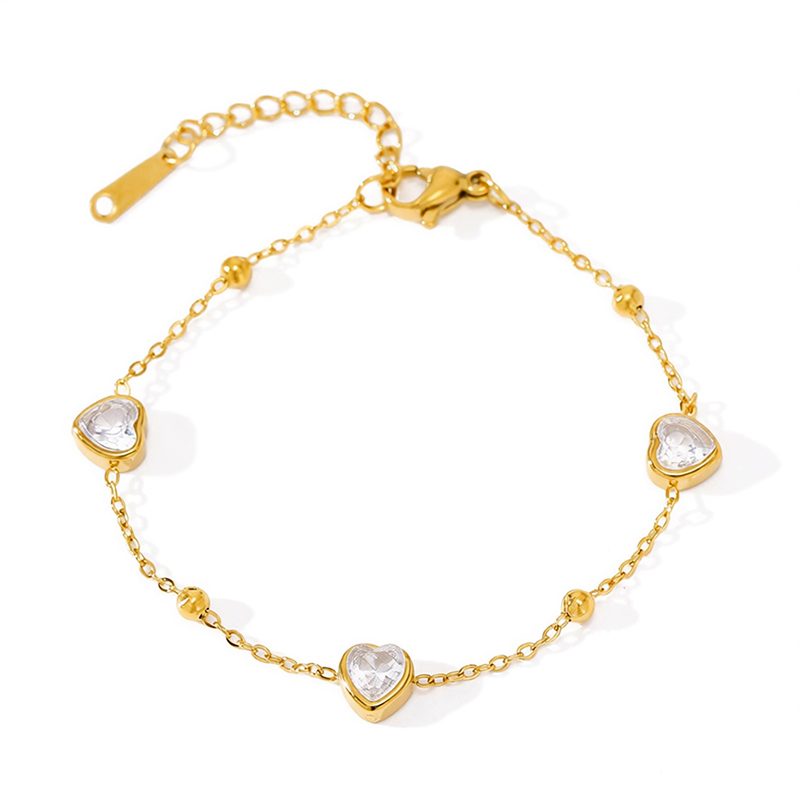 Ivanda Heart CZ Station Bracelet PVD 18K Gold Plated Stainless Steel CHOS-0852-J-W - view 6