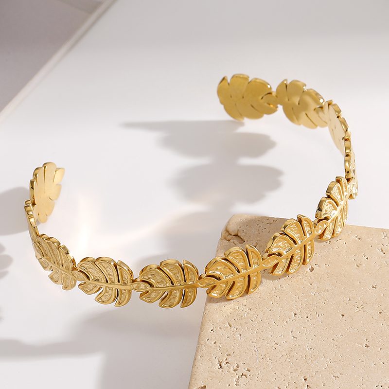 Ivanda Leaf Cuff Bangle PVD 18K Gold Plated Stainless Steel CH1917 - view 4