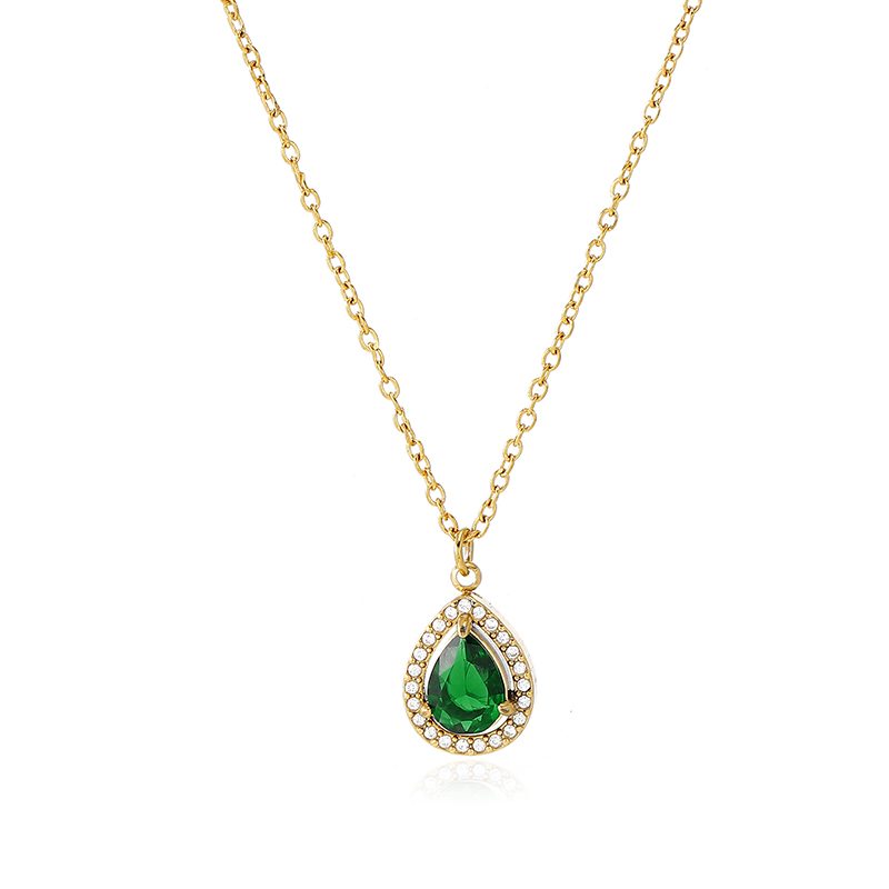 Ivanda Green Teardrop Pendant Necklace Gold CHZRK616-27 - view 5
